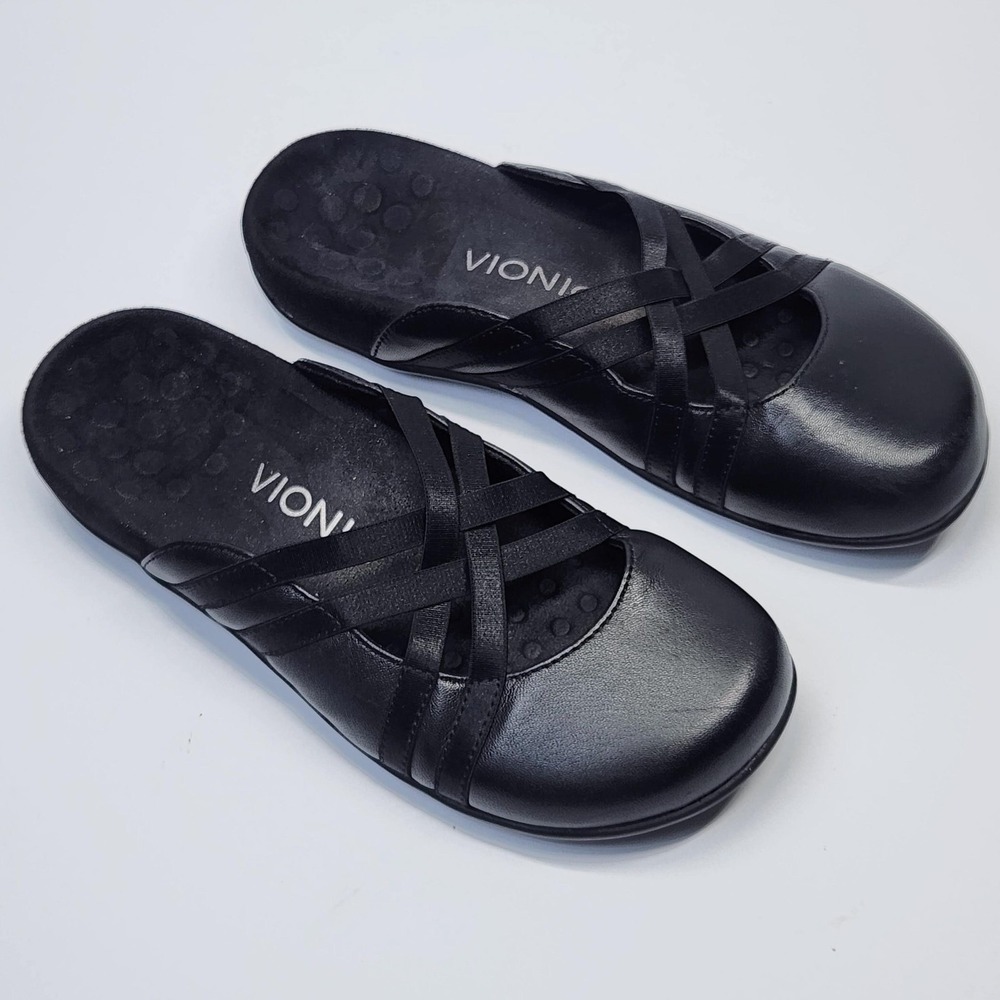 Vionic Claire Shoes Womens Size 6 Black Leather Slip On Comfort Mule FVW5271